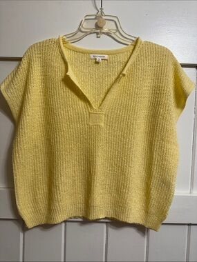 Blu Pepper Pale Yellow V-Neck Short Sleeve Knit Top